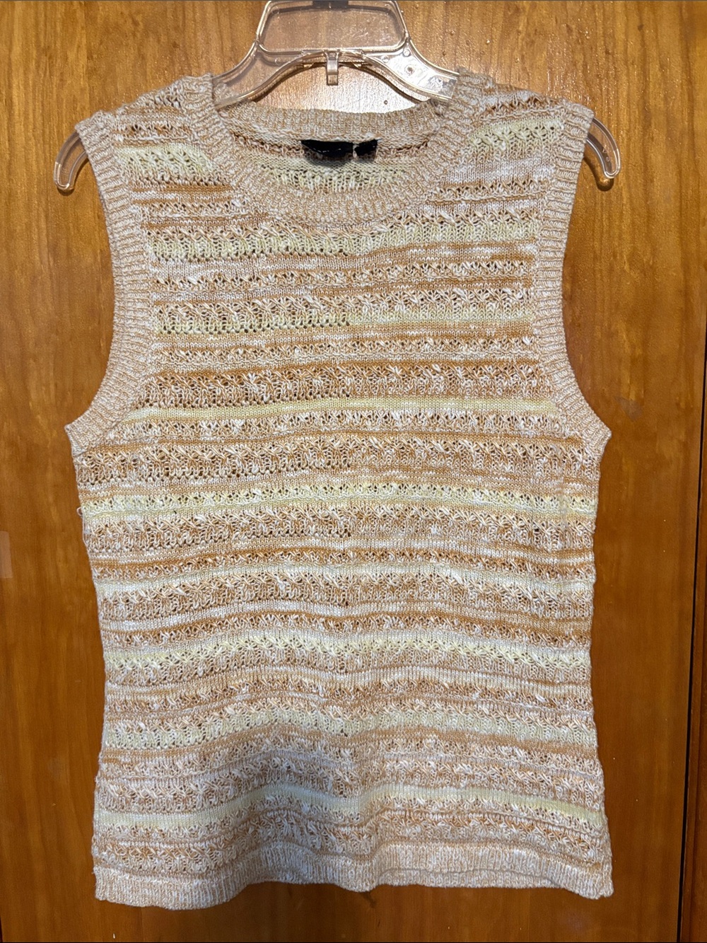 RD Style Striped Knit Sleeveless Top in Beige, Cream & Yellow - Size M - Worn 2x